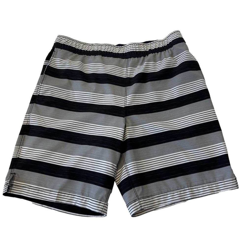 Speedo Men's Hydro Volley Swim Shorts Sz Small Black/White Stripes Lined Pockets